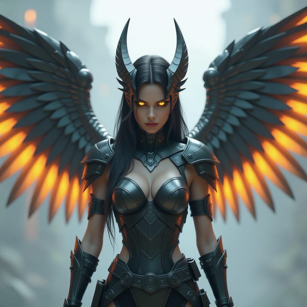 Fierce Bio-Mechanical Harpy with Steel Wings