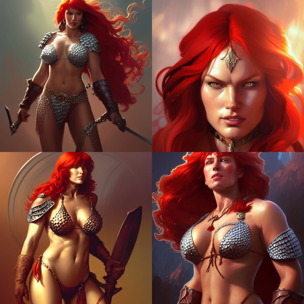 Red Sonja Portrait in Hyperdetailed Style