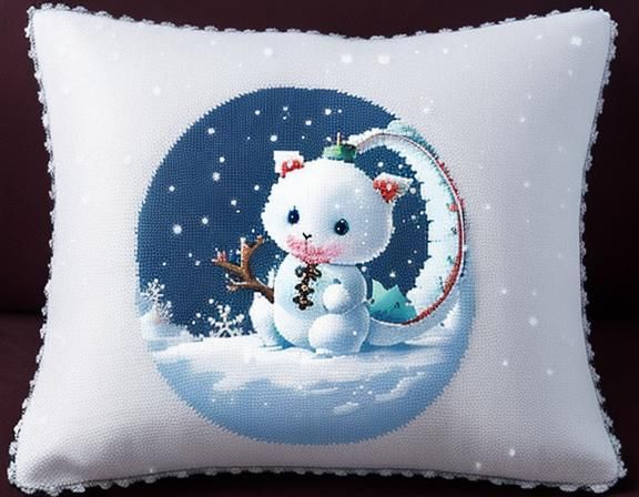 Cross-Stitch Snow Dragon Cushion Design