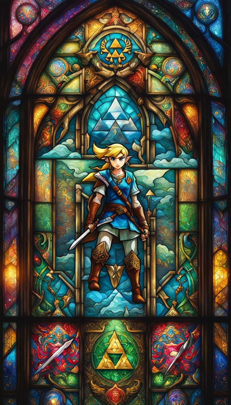 Vibrant Stained Glass Zelda Graffiti Art