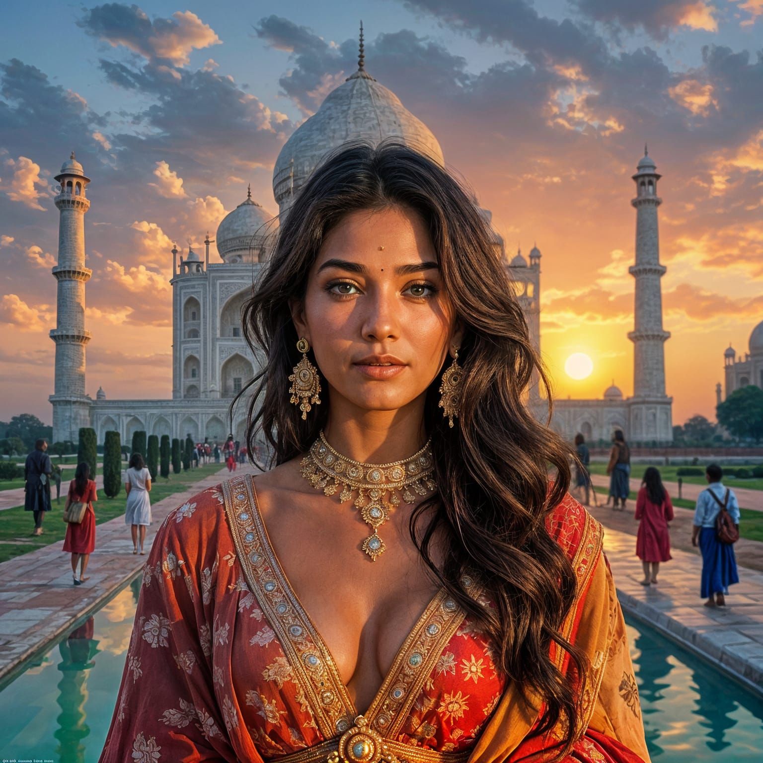 Taj Mahal Portrait at Sunset in Hyperrealistic Style