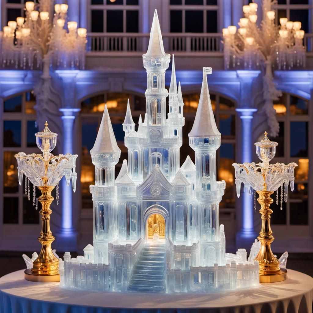 Ice Castle Sculpture in Golden Hour Sunlight