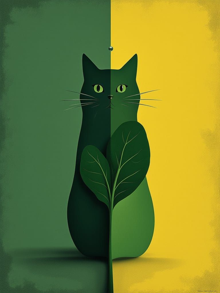 Abstract Minimalist Cat Slug with Spinach in Split-Complemen...