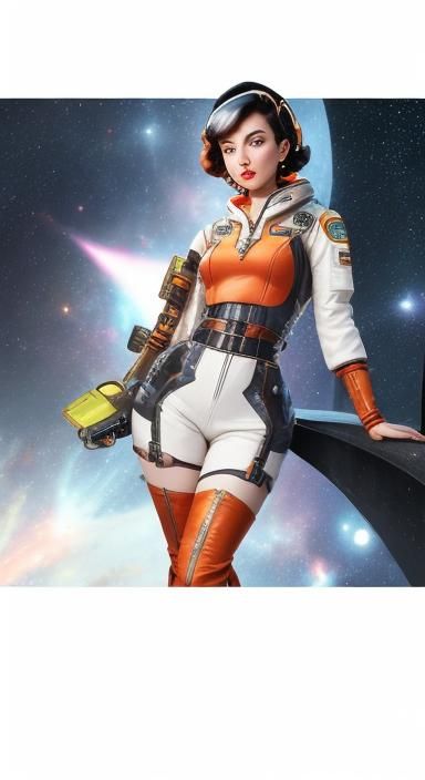 Retro Sci-Fi Pinup in Spacesuit, Comic Book Art