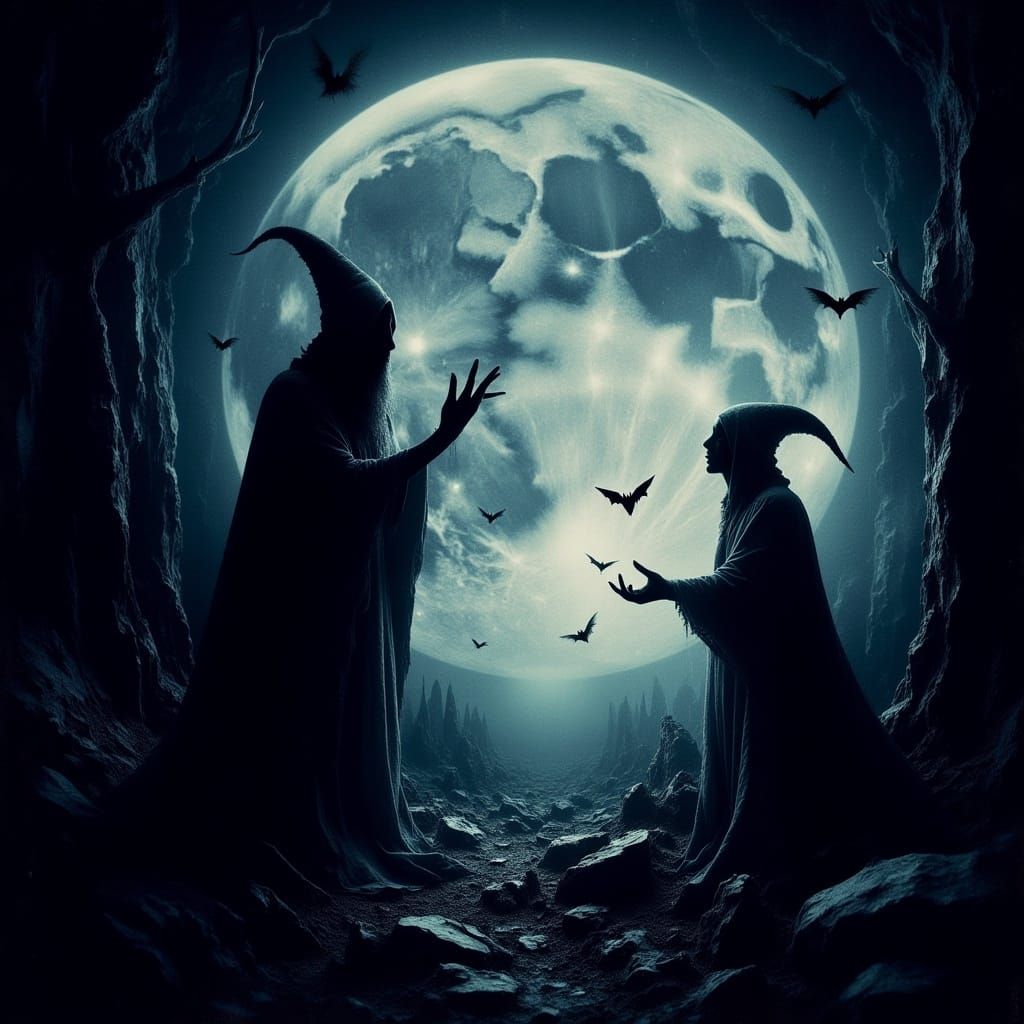 Wizard and Apprentice Conjuring Sun Magic, Macabre Style