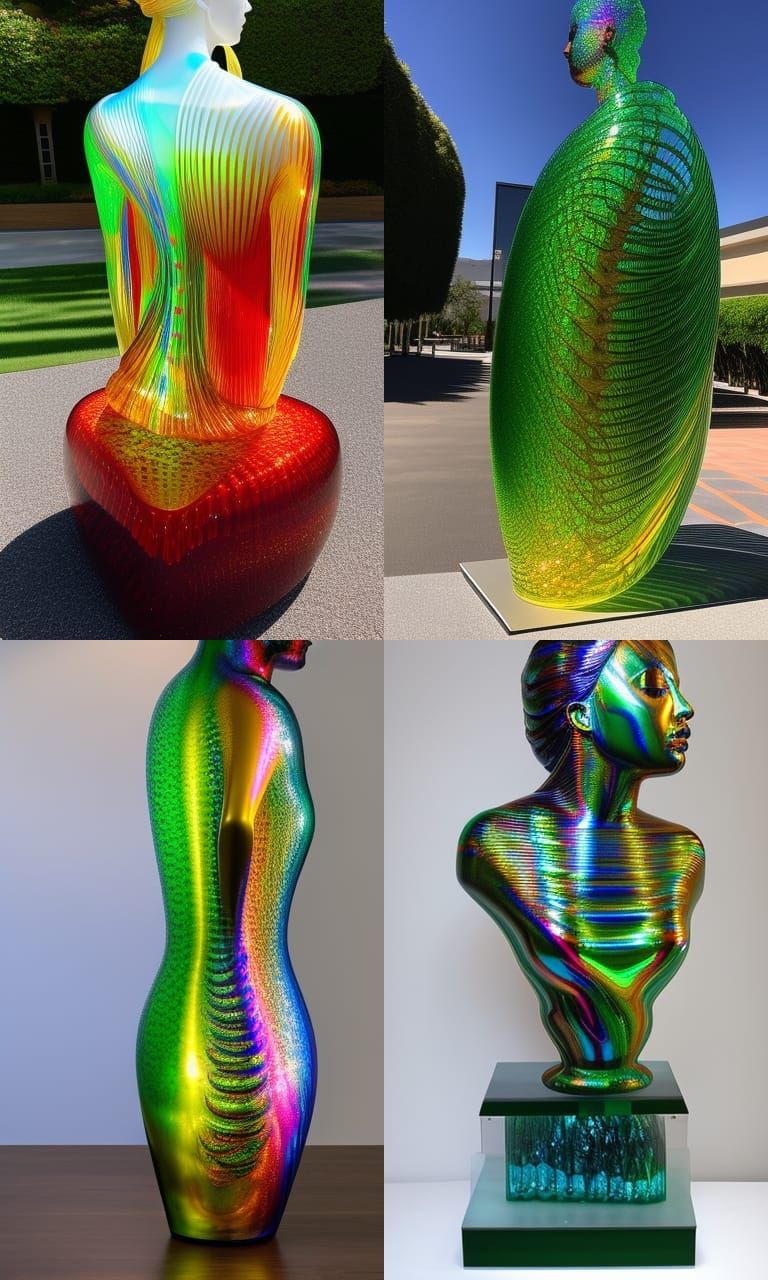 Glass Thinker Statue with Rainbow Reflections