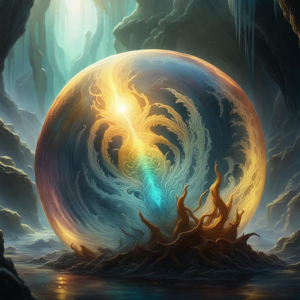 Primordial Zygote in Bio-Luminescent Fantasy Landscape