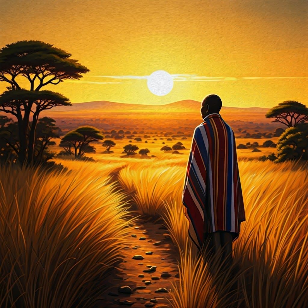 South African Sunset in Folk Art Style