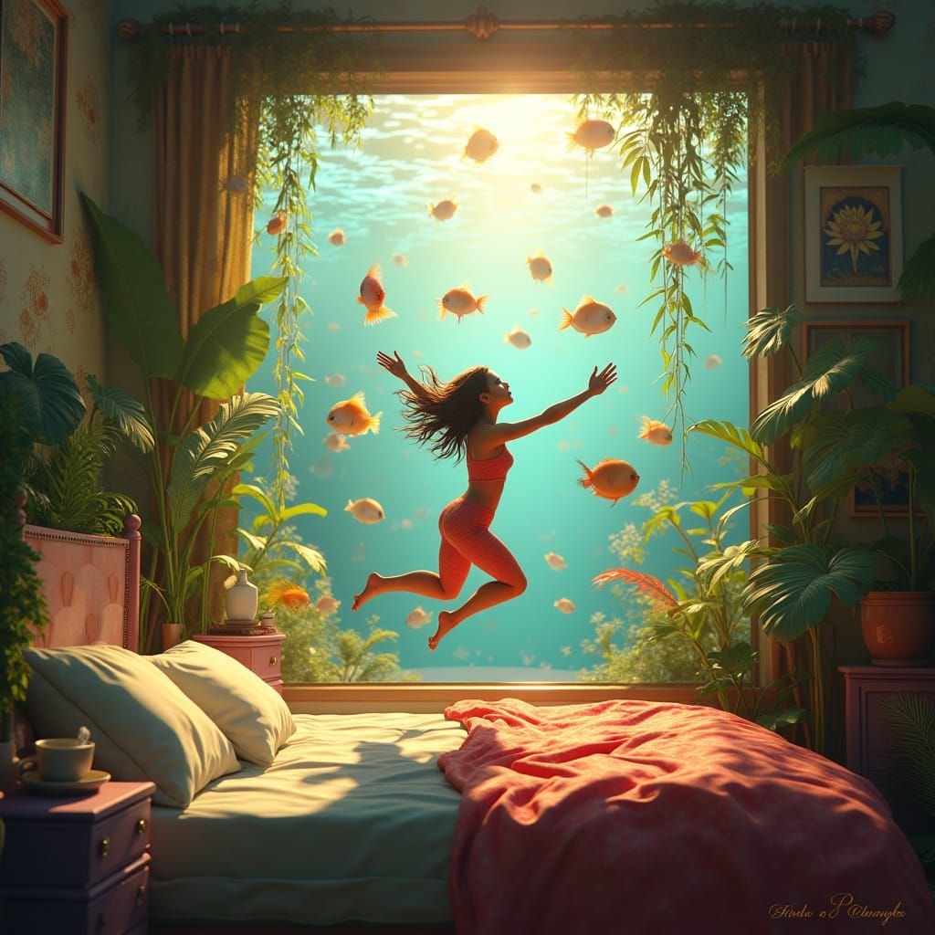 Joyful Morning Leap into Tropical Paradise