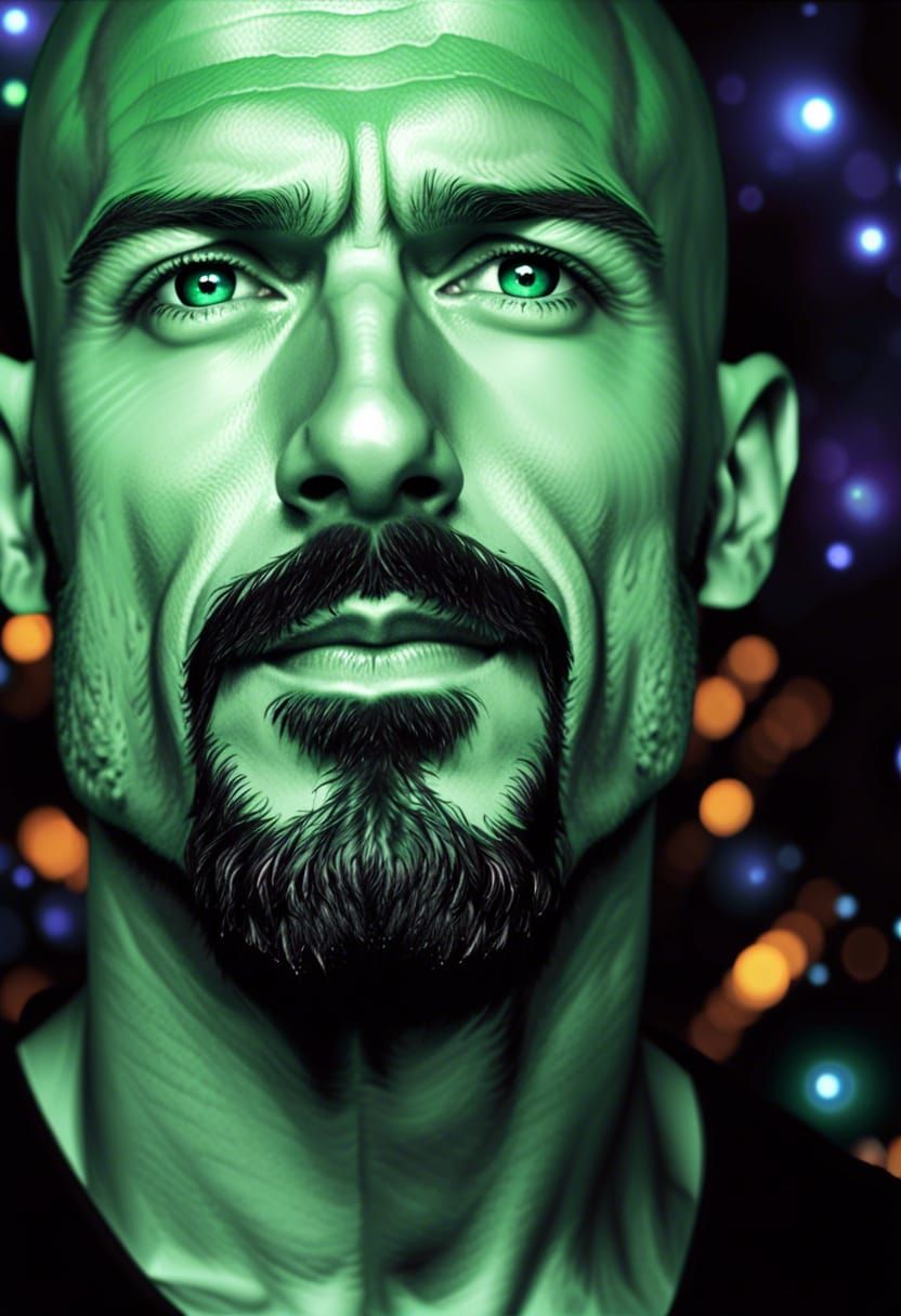 Eerie Portrait of Charismatic Man with Glowing Eyes
