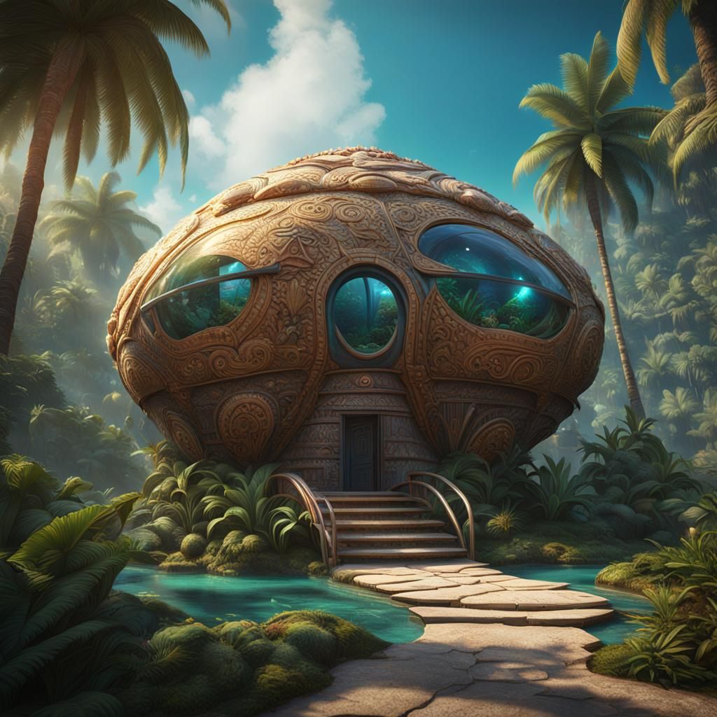 Tropical Jungle Spaceship Pod in Organic Style