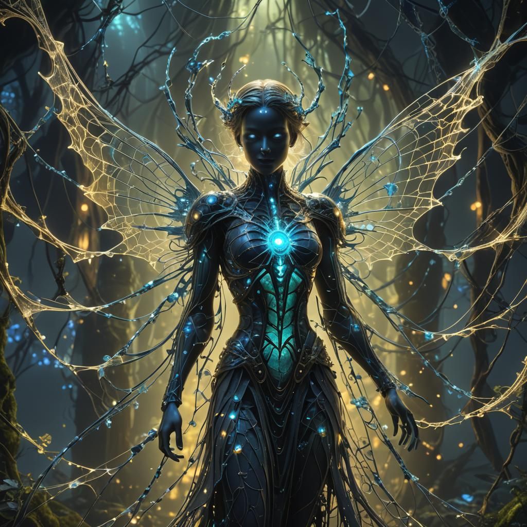 Bioluminescent Angel Made of Spiderwebs: Fractal Art