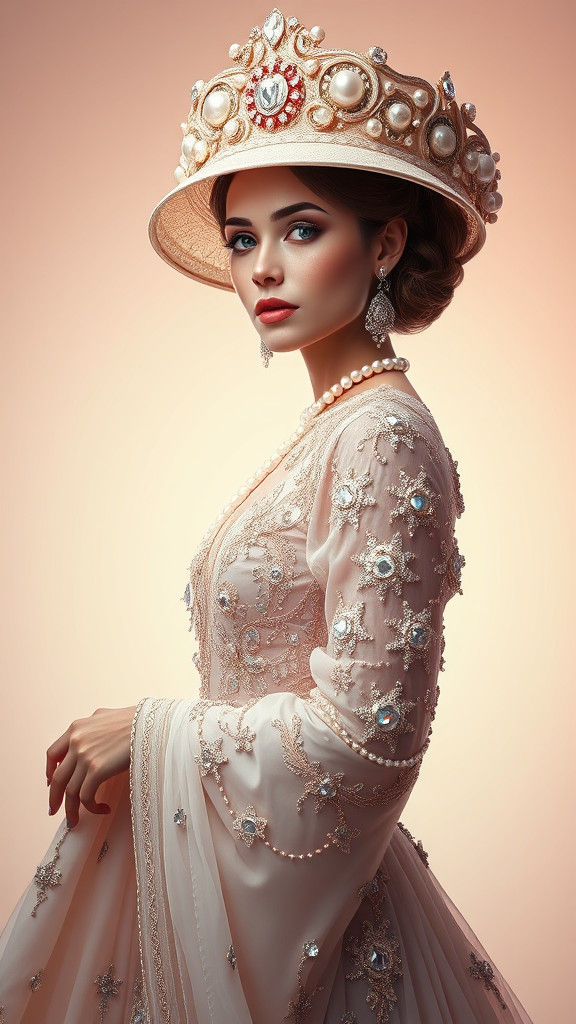 Ethereal Woman in Gown: Digital Art Masterpiece