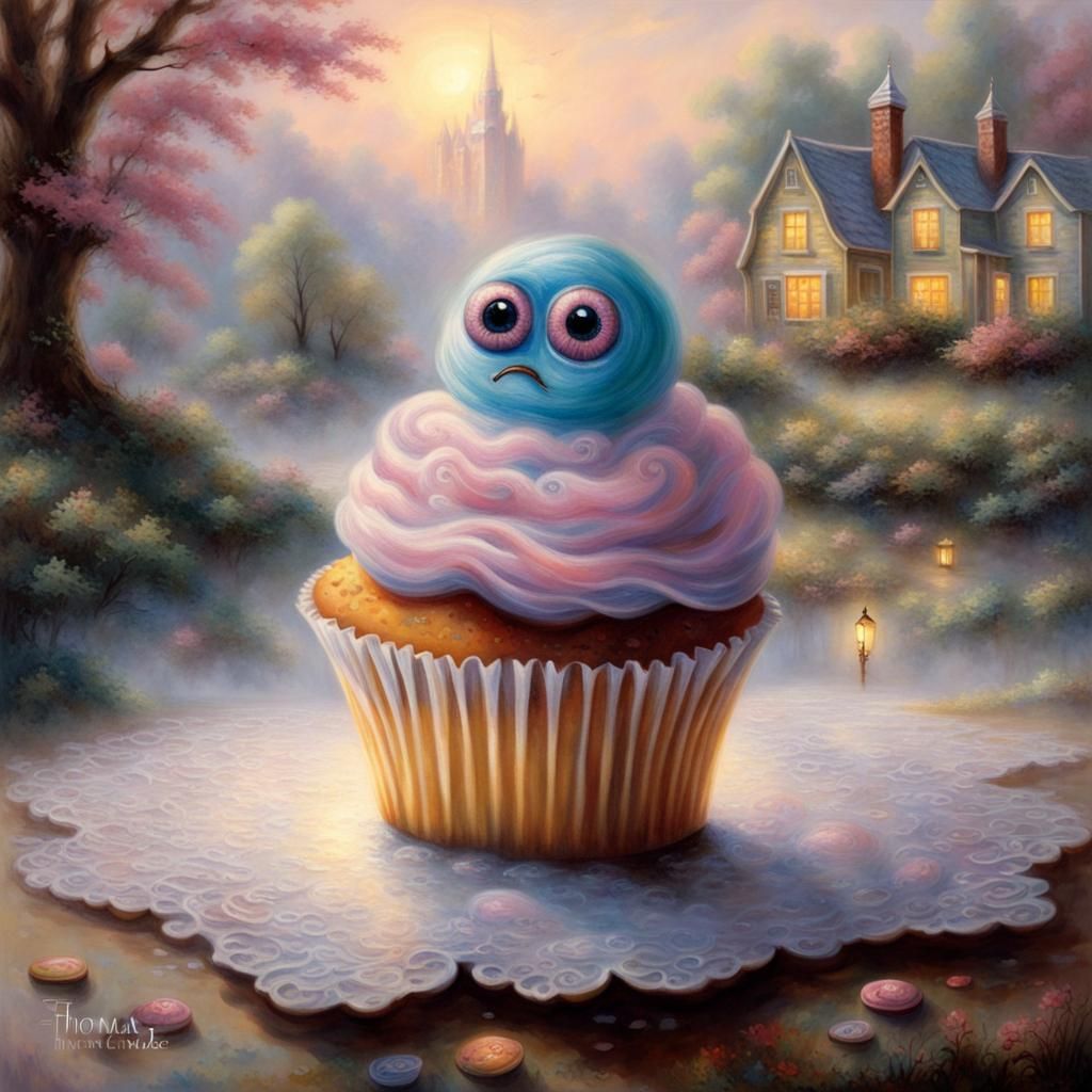 Cupcake with Face in Ethereal Fantasy Style