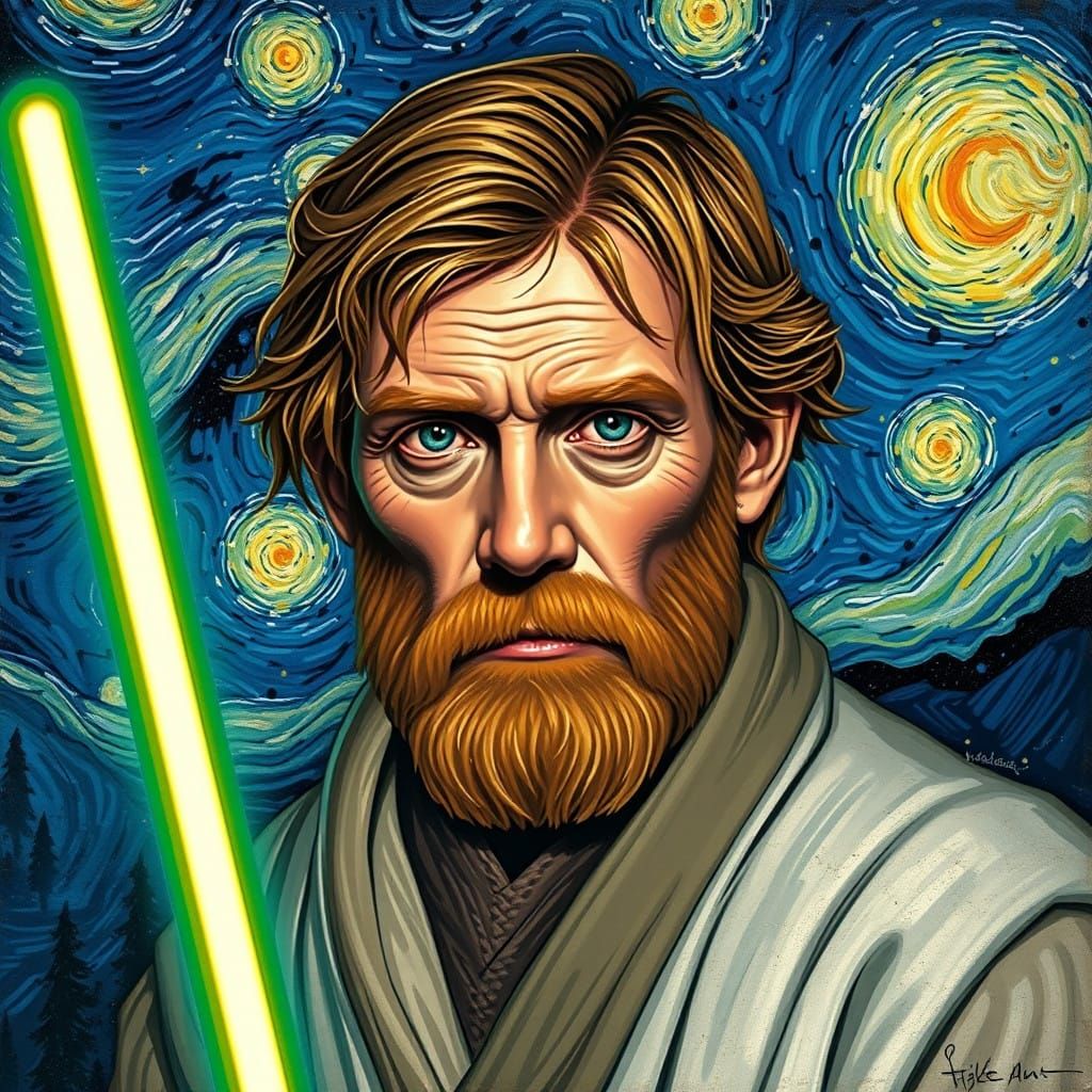 Mystical Jedi Master Under Twinkling Celestial Skies