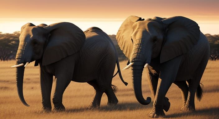 African Elephant Walking in Golden Savannah