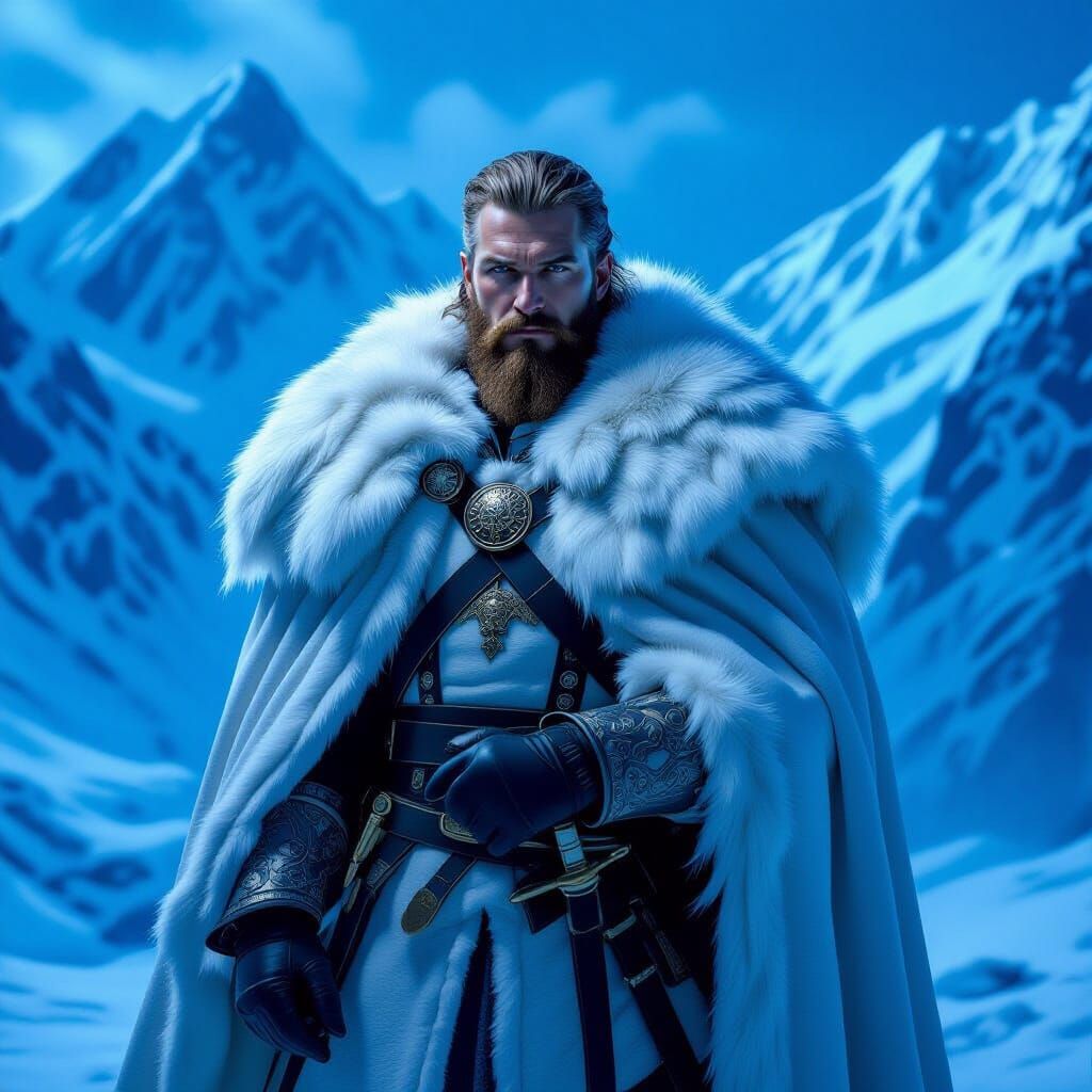 Northern King in Snowy Mountains, Dramatic Blue Lighting