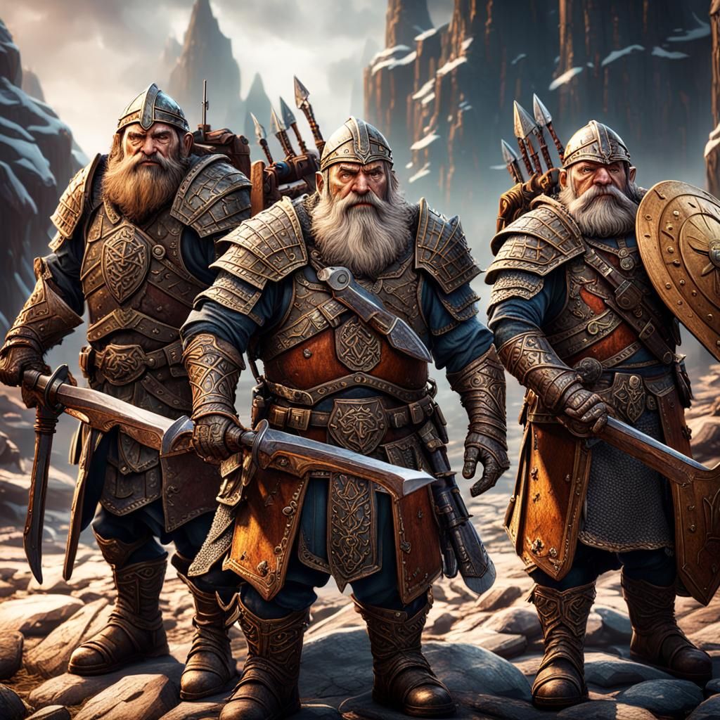 Armored Dwarven Retainers with Crossbows, Fantasy Art