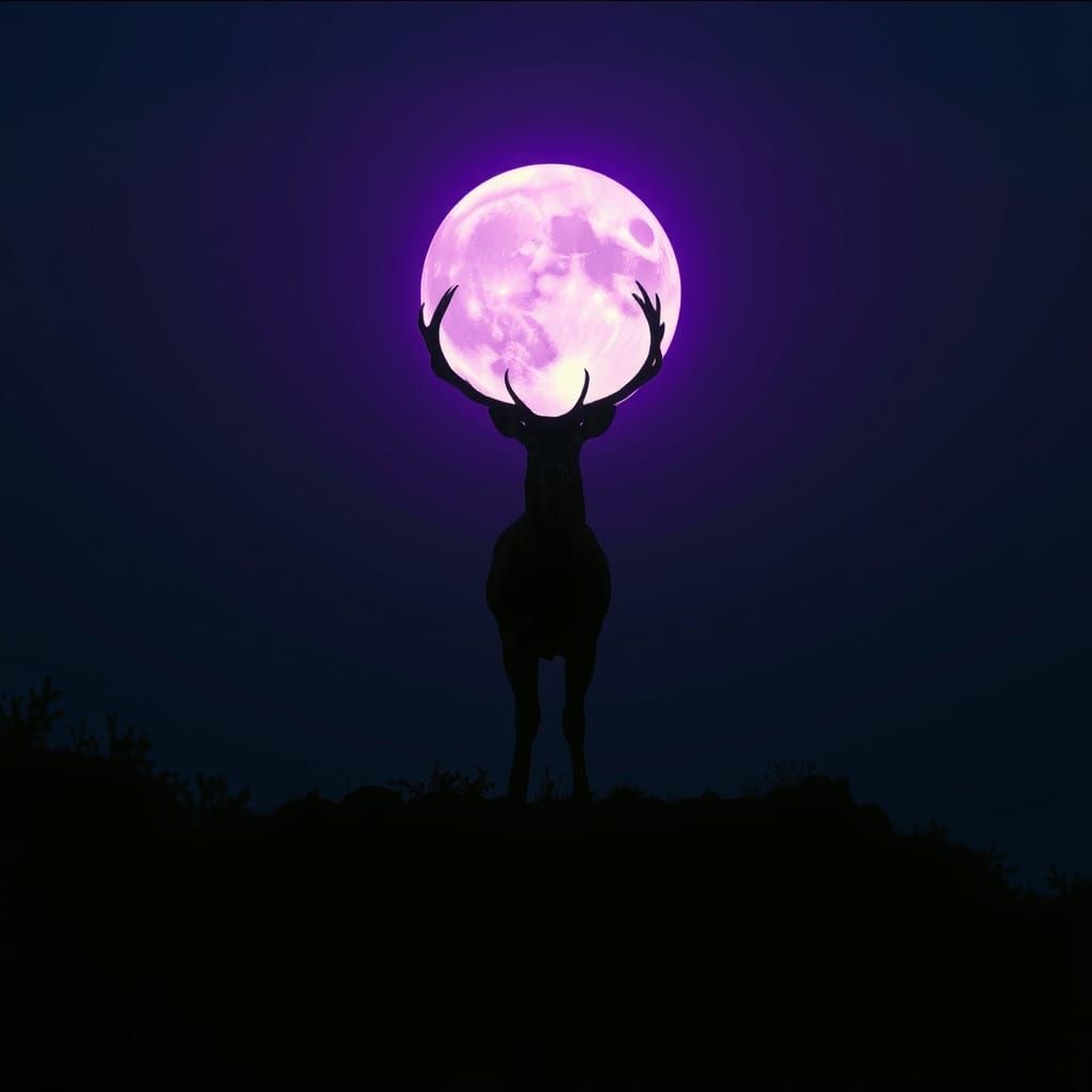 Majestic Deer Holds the Moon in Cinematic Film Style