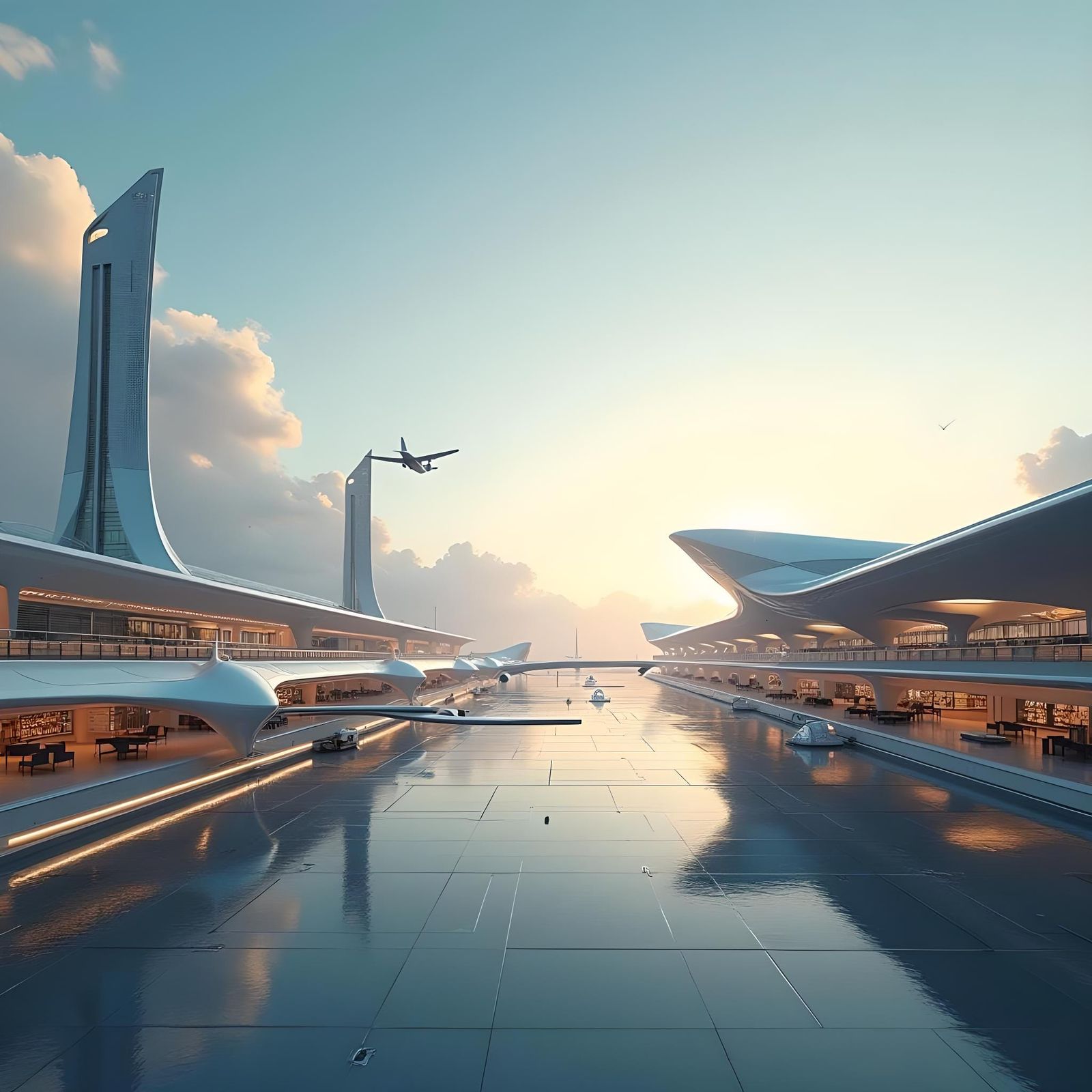 Large Airport Under a Clear Sky in Detailed Matte Painting