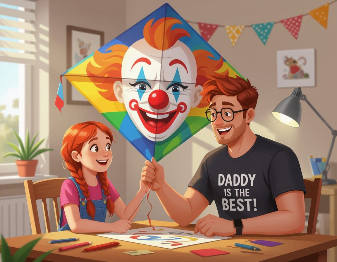 Father and Daughter Crafting Kite: Digital Painting