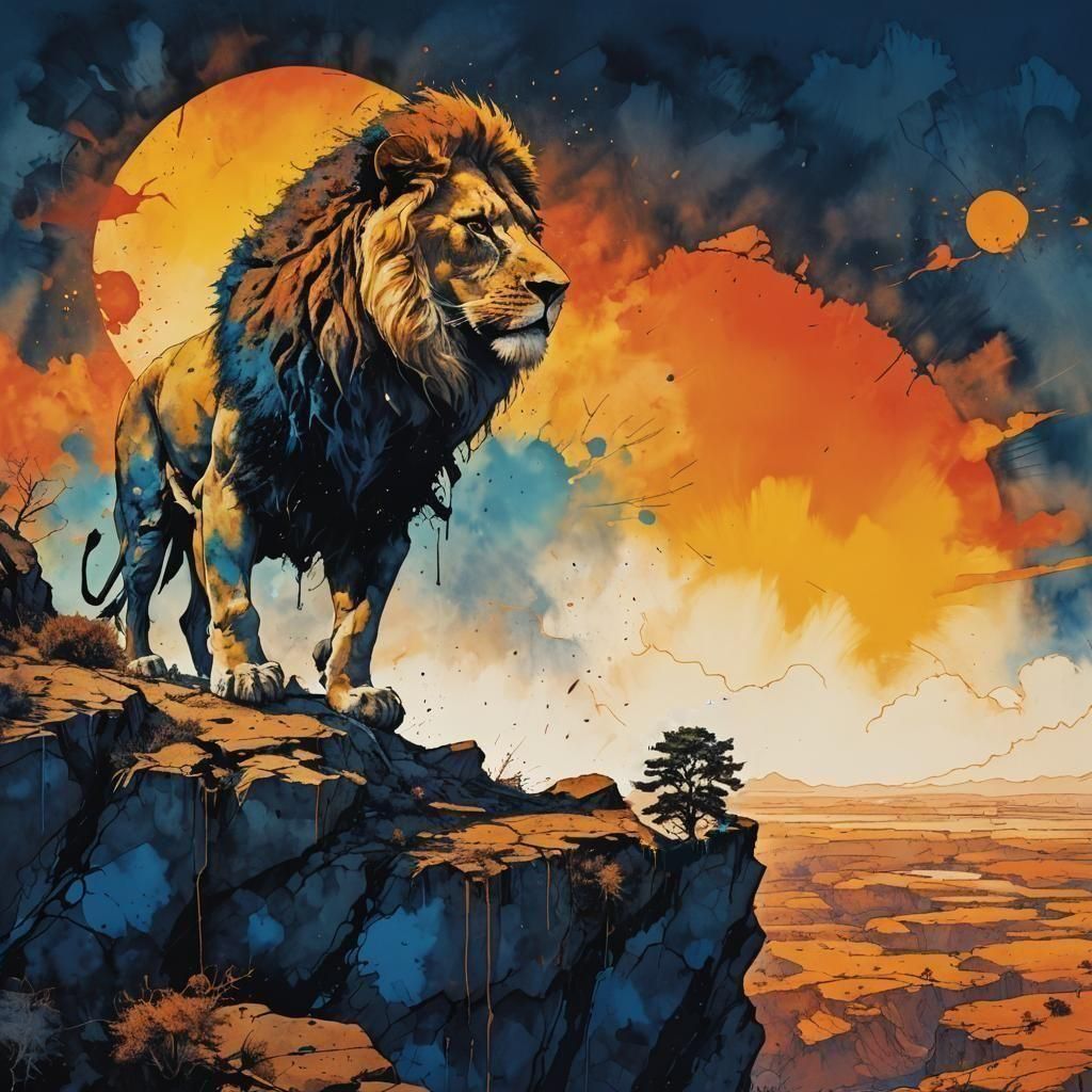 Surreal Crumbling Cliff Edge in Ink Splatter Style