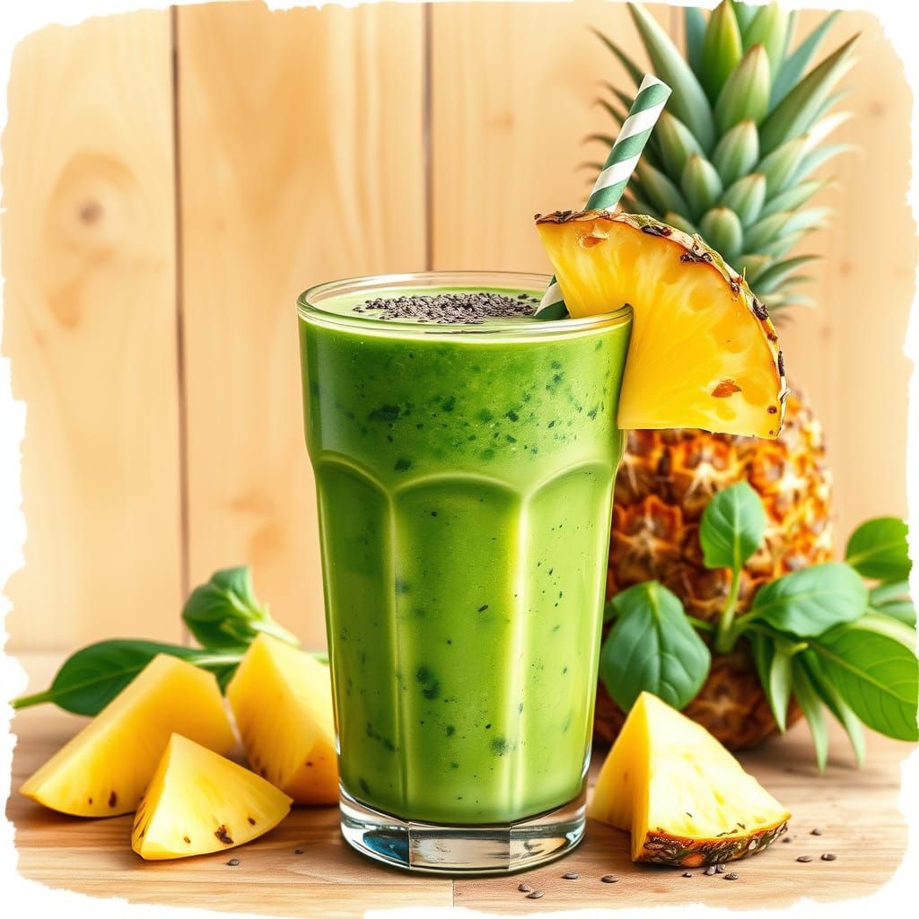 Whimsical Green Smoothie with Pineapple and Chia Seeds in a ...