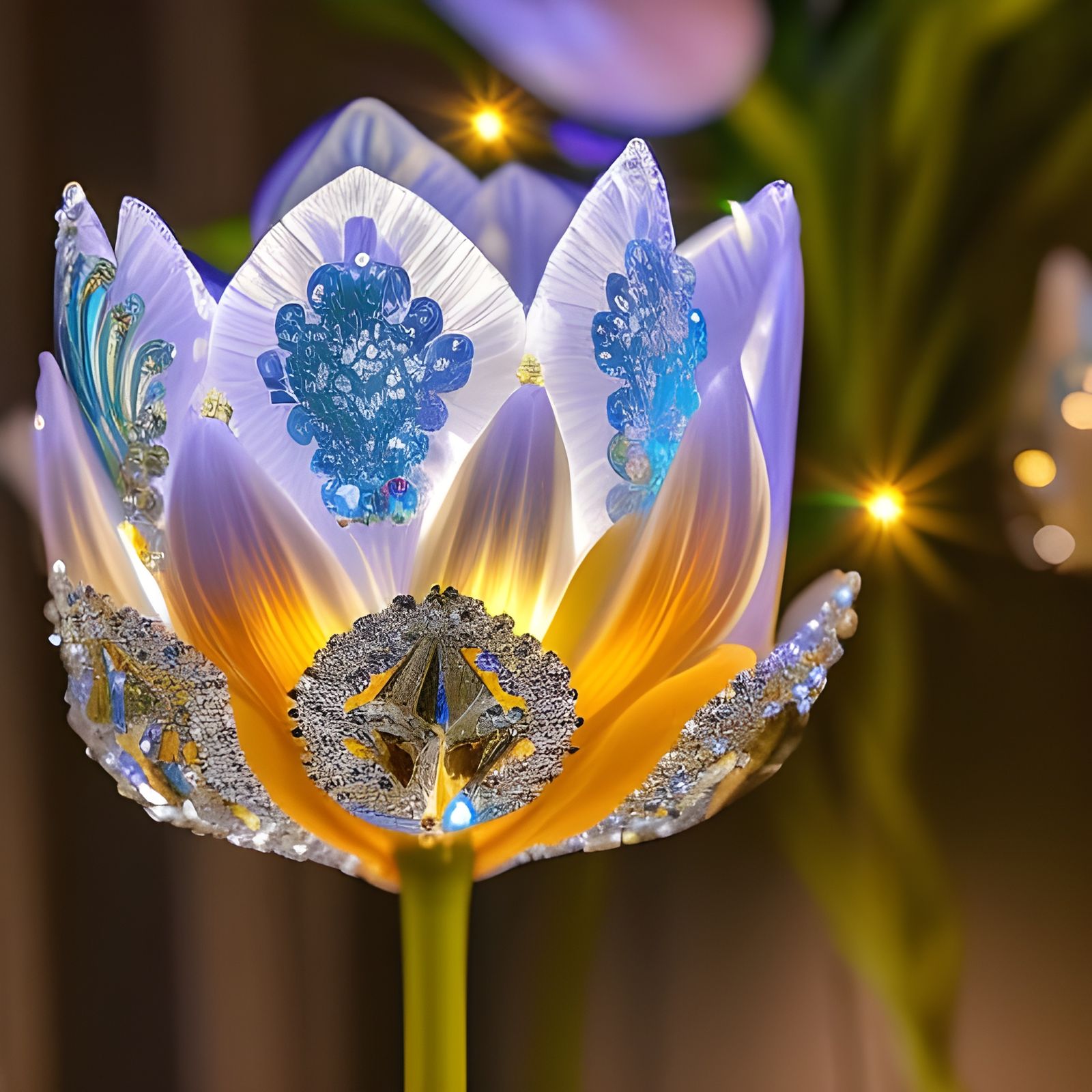 Luminescent Crystal Tulip: Micro Photography Render