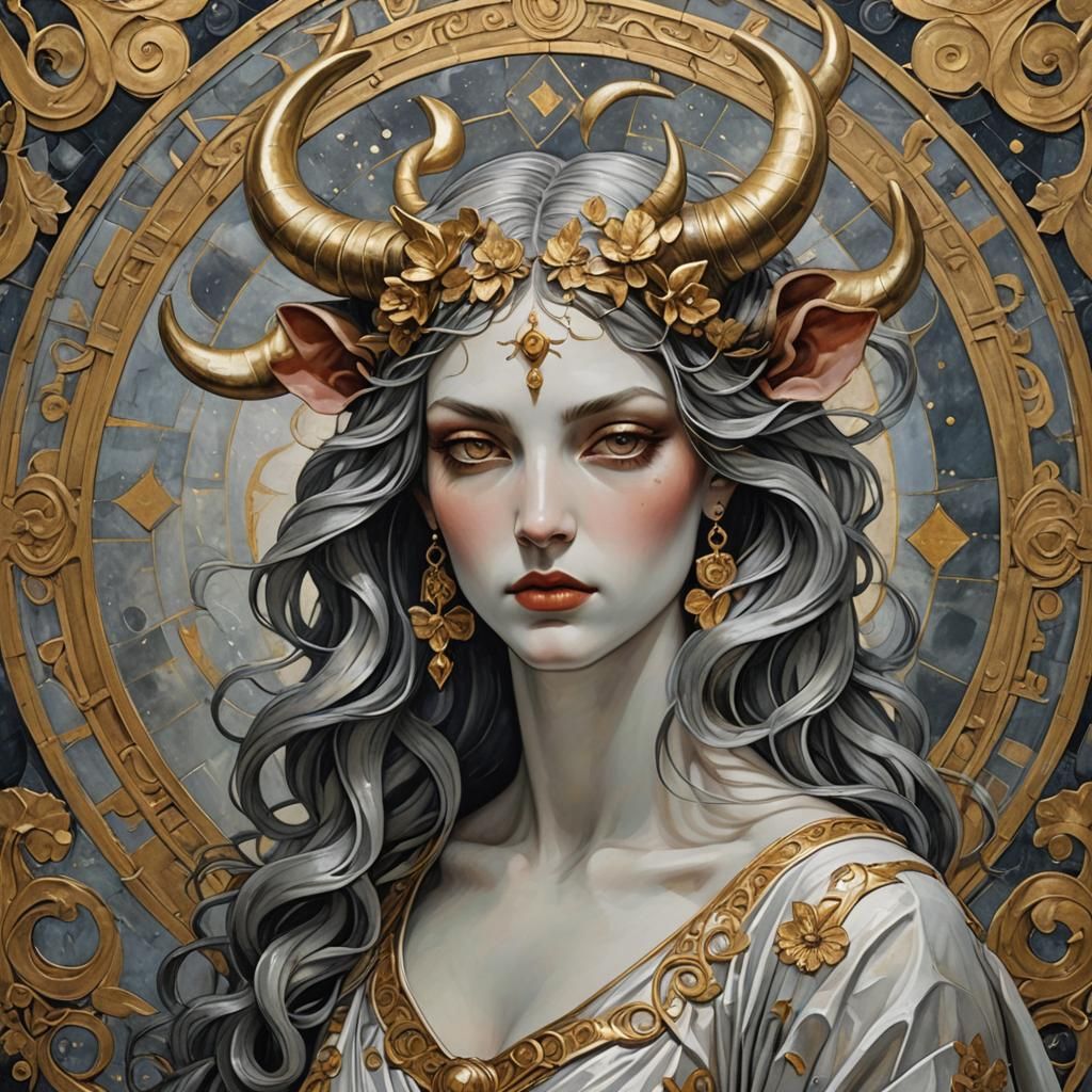 Taurus Goddess: Surreal Ethereal Gothic Pagan Digital Art
