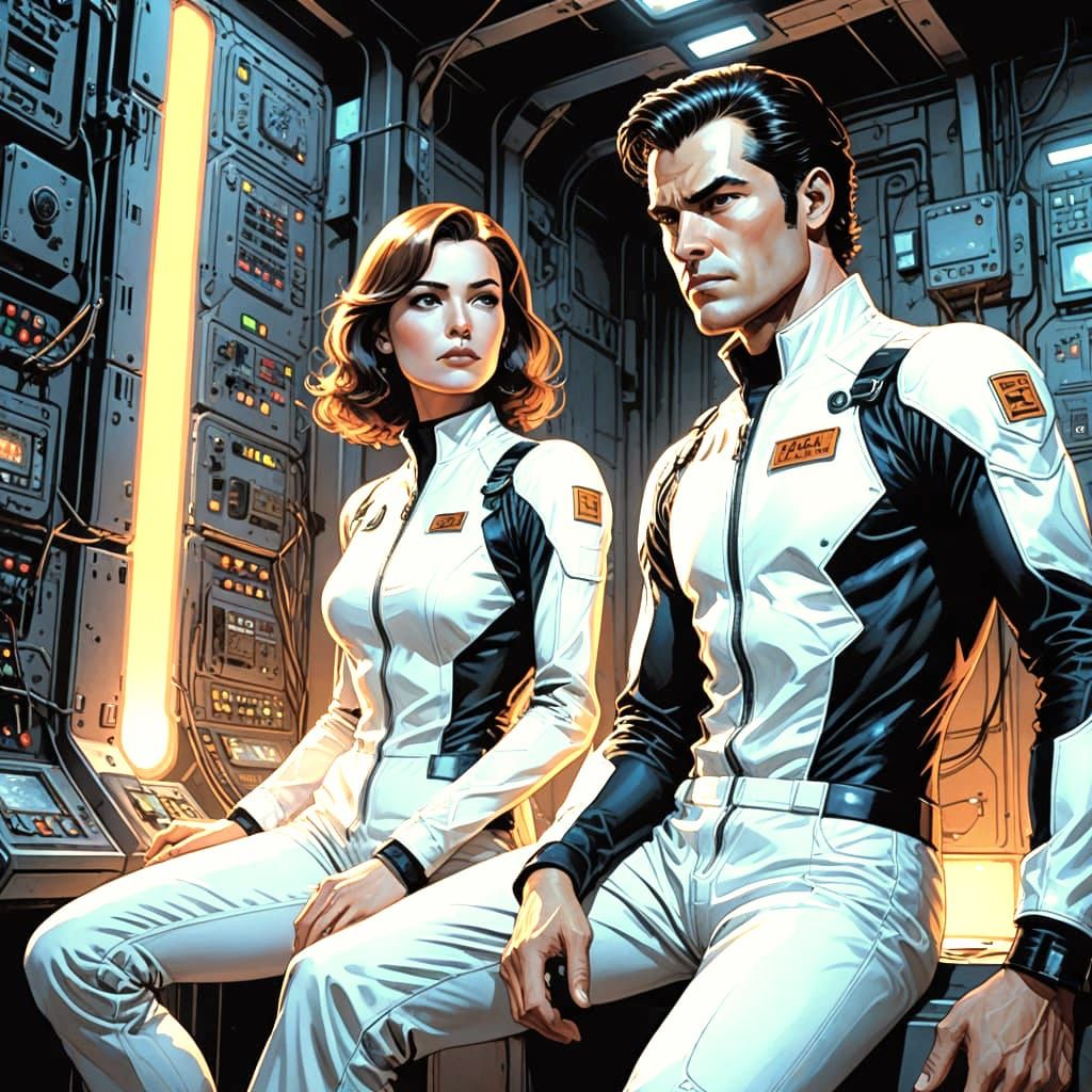 Sci-Fi Comic Book Scene with Two Figures