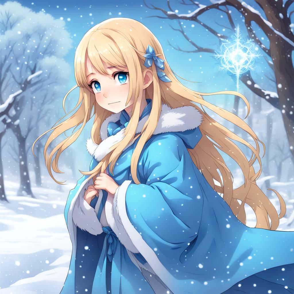 Anime Girl Casting Magic on Snowy Day