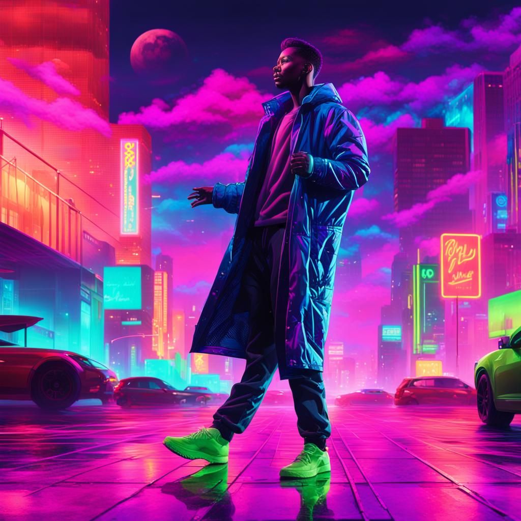 Neon Synthwave Dreamscape in Retro Style