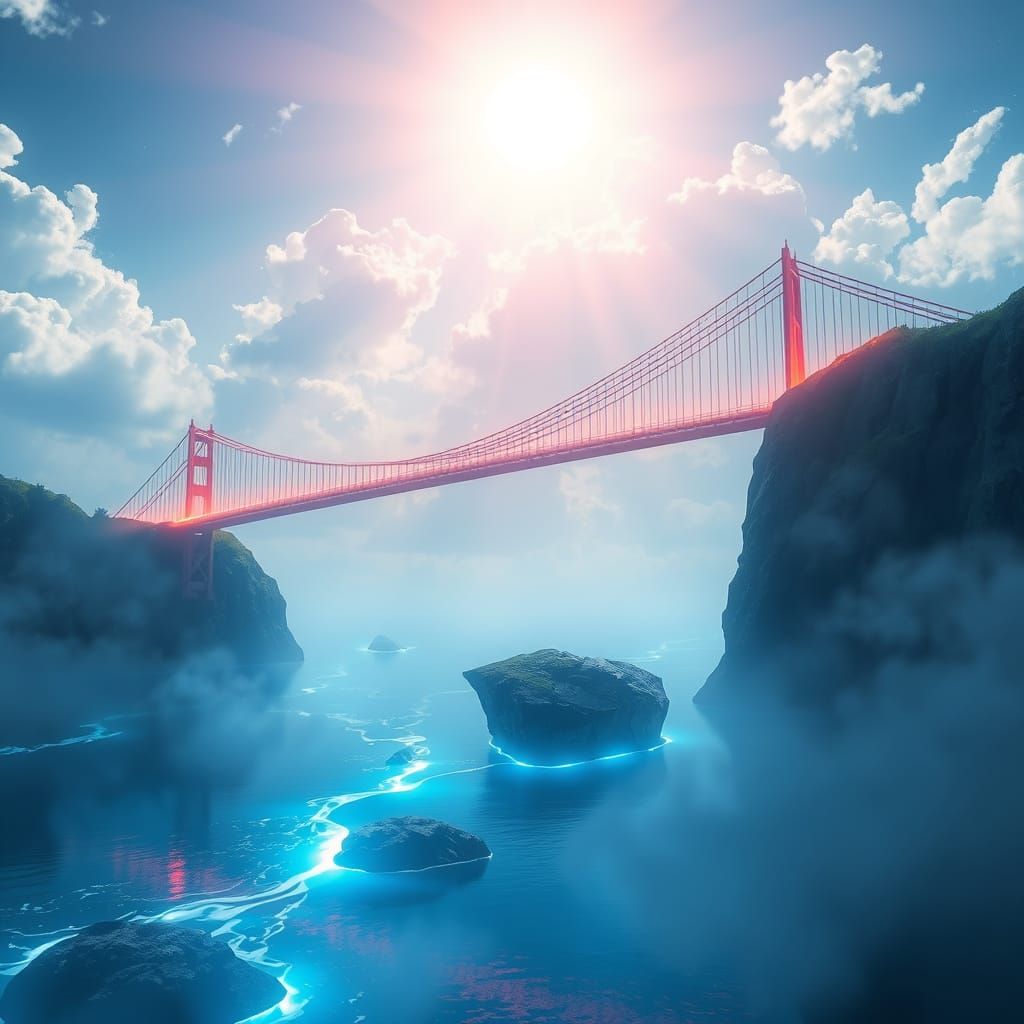 Surreal Futuristic Bridge Connects Floating Islands in the S...