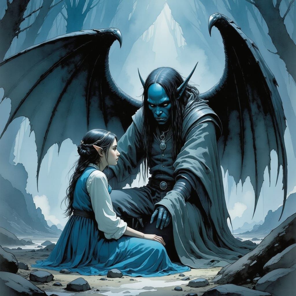 <lora:Nivis:1.0> fantasy scene :: A macabre fantasy alien cr...