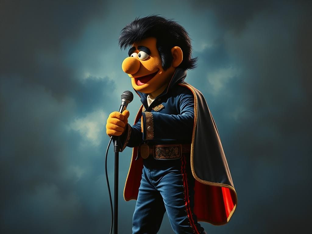 Velvet Painting of Elvis Muppet Singing