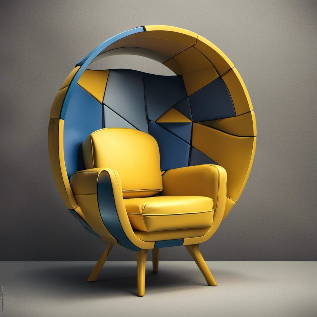 Yellow Round Chair in Cubism Style, 3D Render