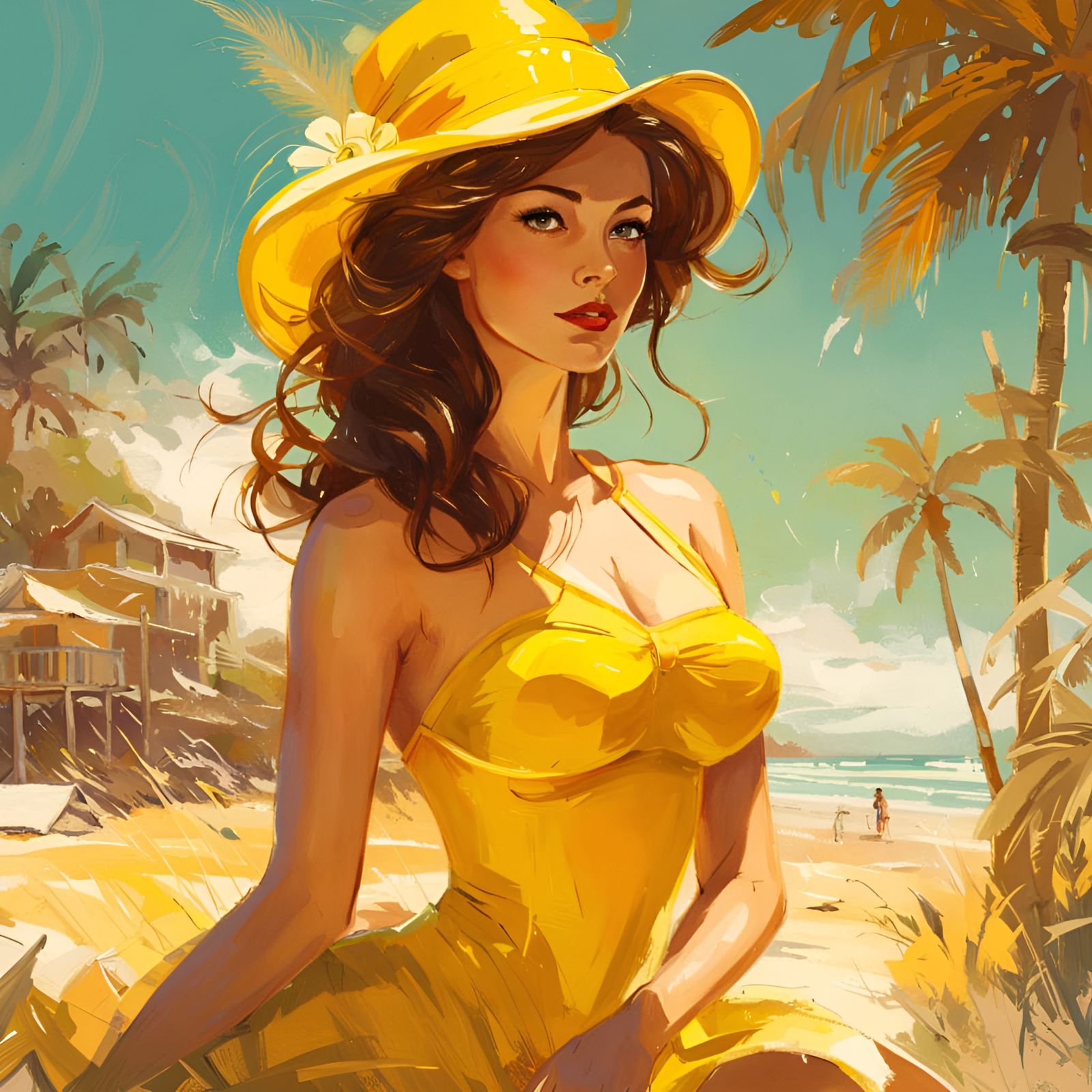 Princess Belle at the Beach in Pin-Up Style