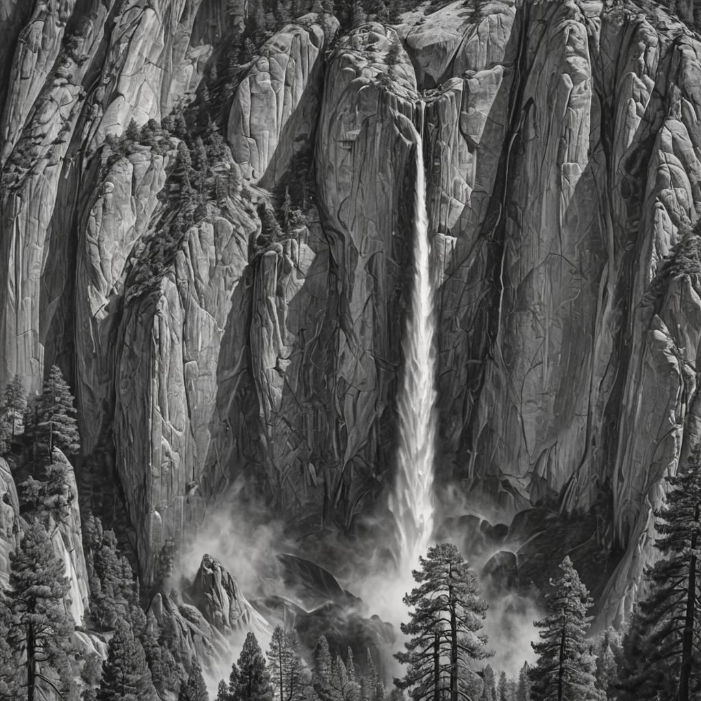 Yosemite Valley Charcoal Drawing in National Geographic Styl...