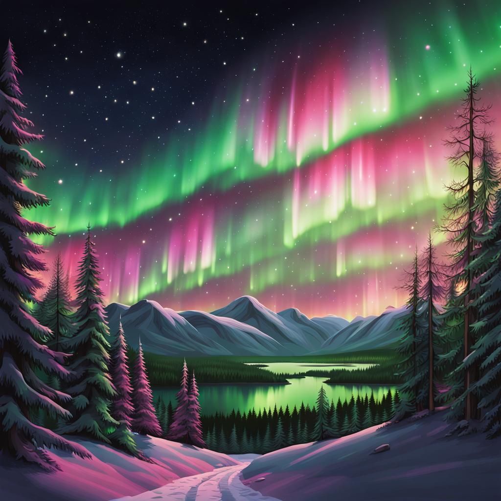 Photorealistic Aurora Borealis Lights Up Night Sky