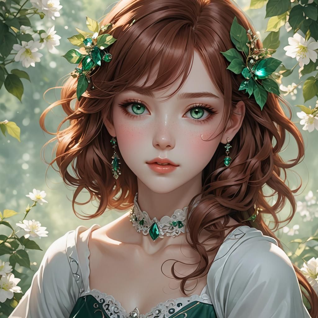 Beautiful Anime Woman with Emerald Eyes, 3D Render