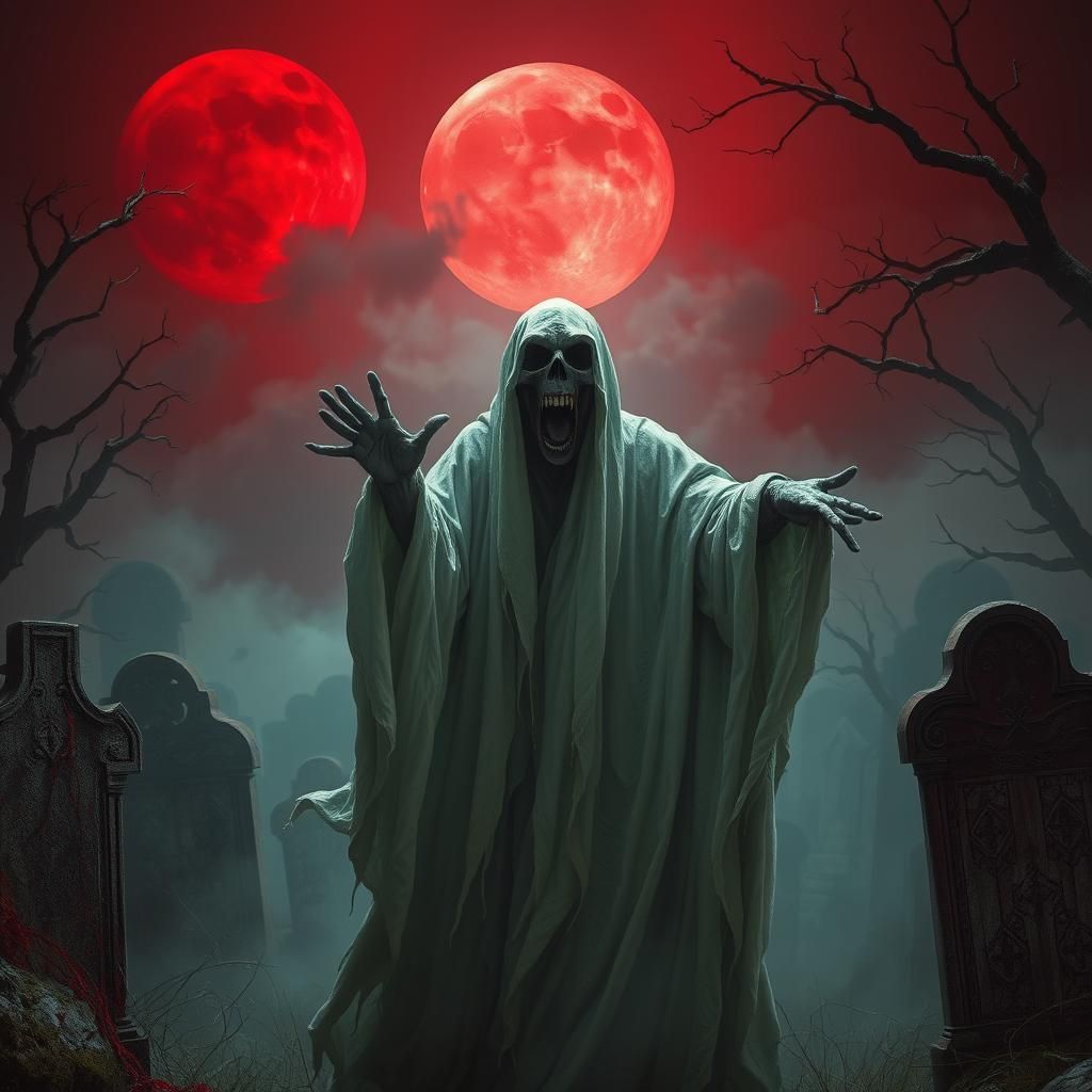 Eerie Ghost Screaming in Graveyard Digital Painting