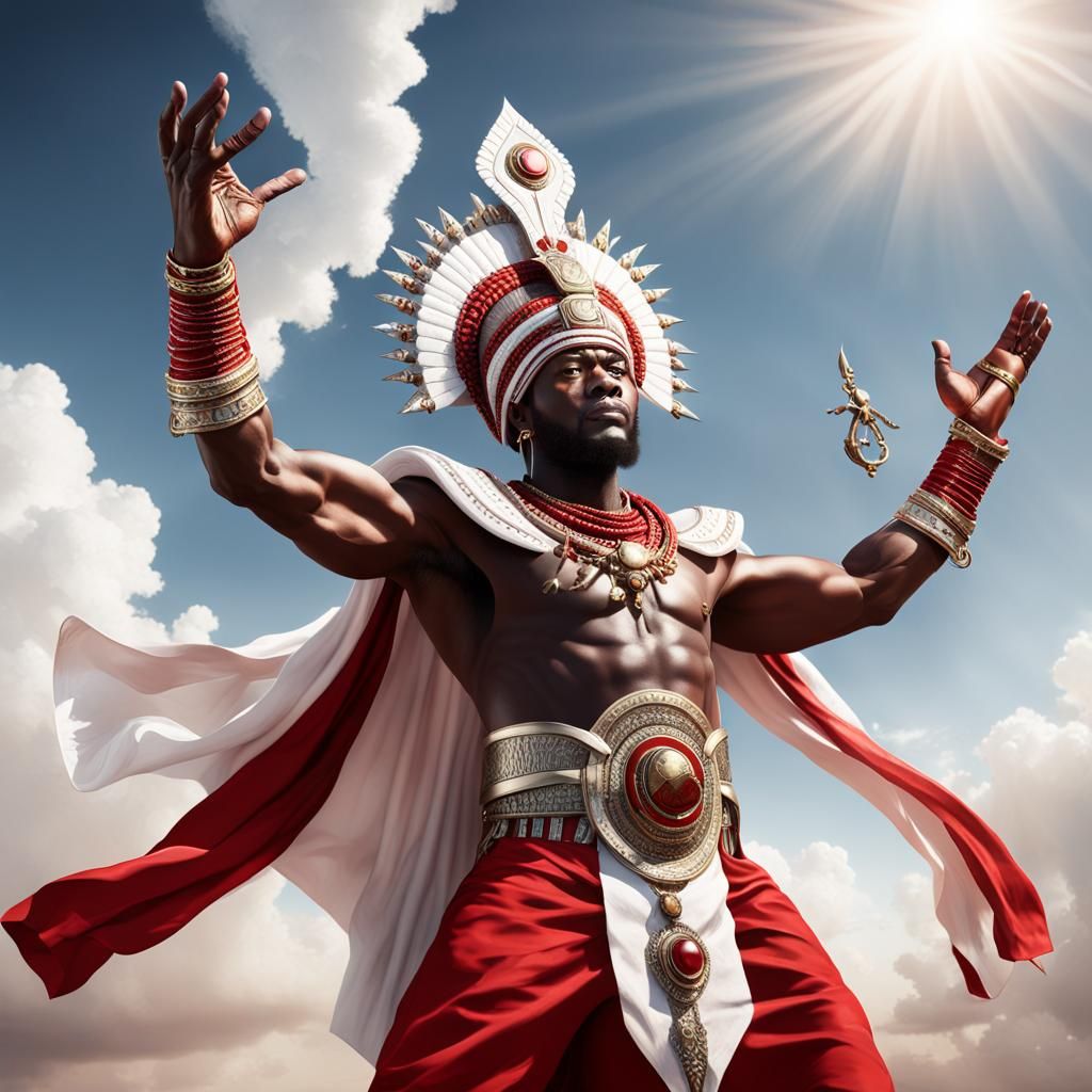 African Warrior Worships God, Matte Painting Style