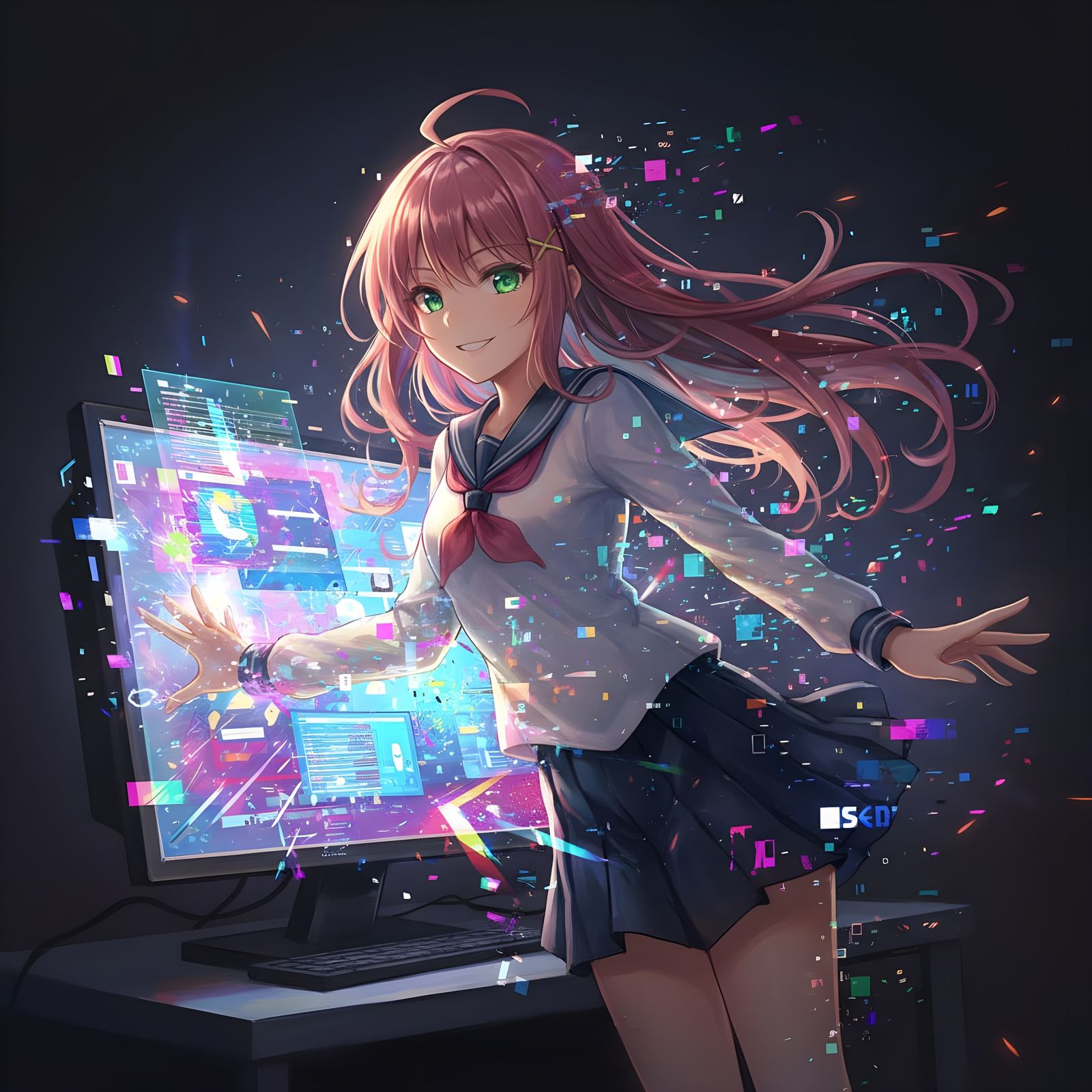 Monika Emerges Smiling From a Computer Screen