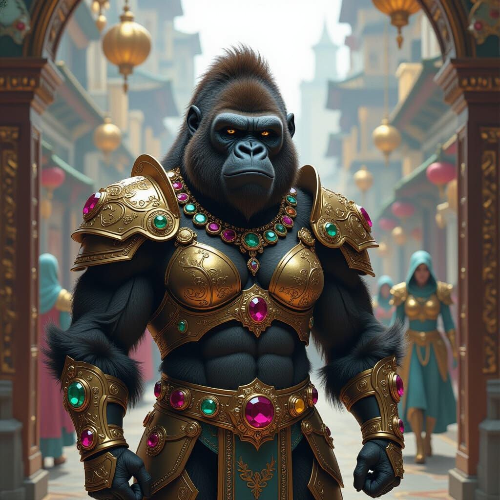 Gems and Gold: Armored Gorilla Figures in Metropolis