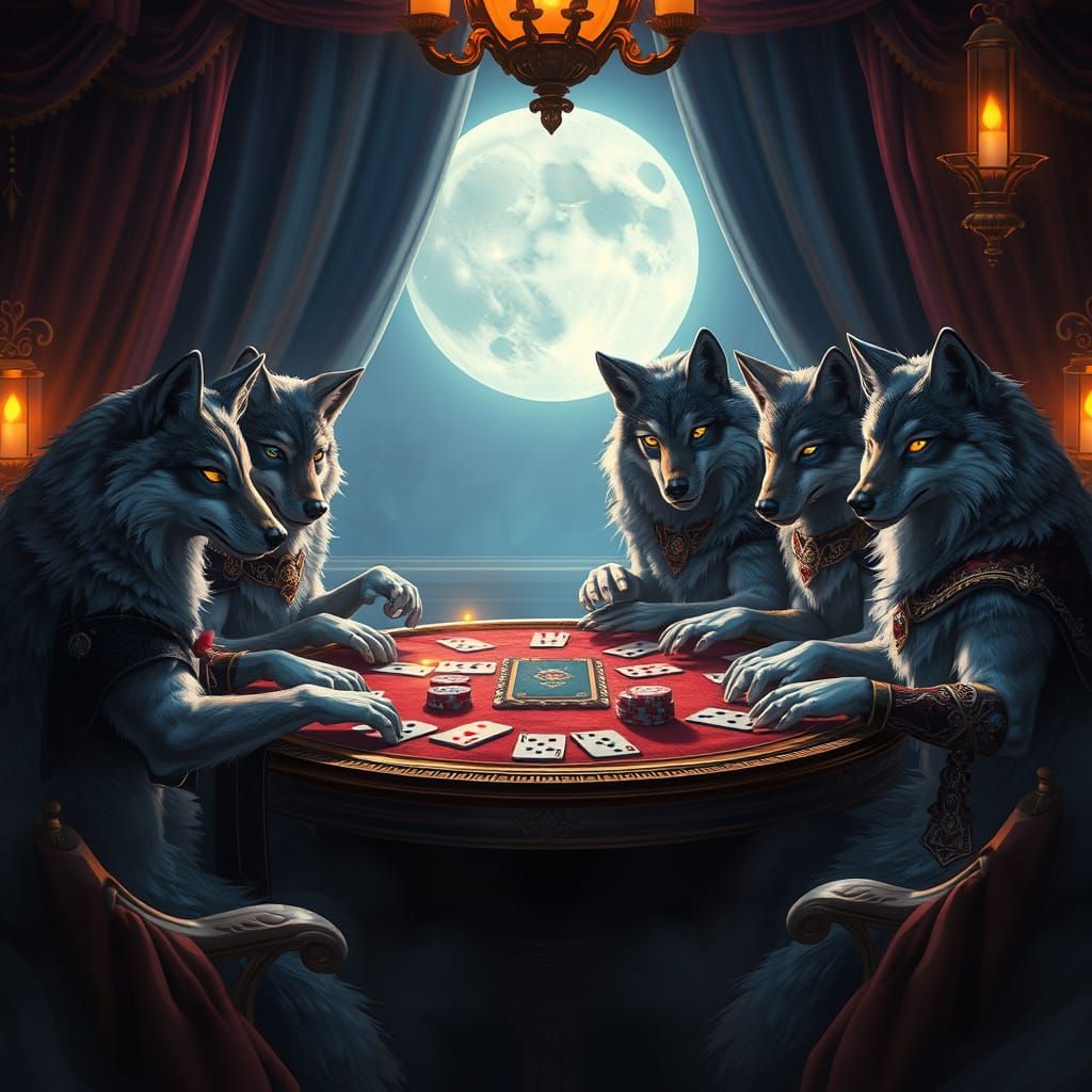 Wolves in Moonlit Poker Tavern