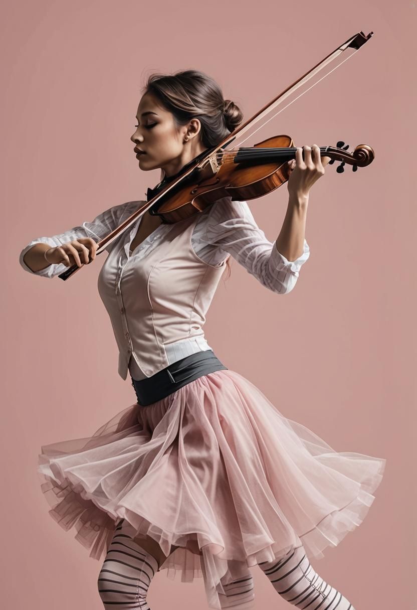 Girl Playing Violin, Drawn in Pink Outline