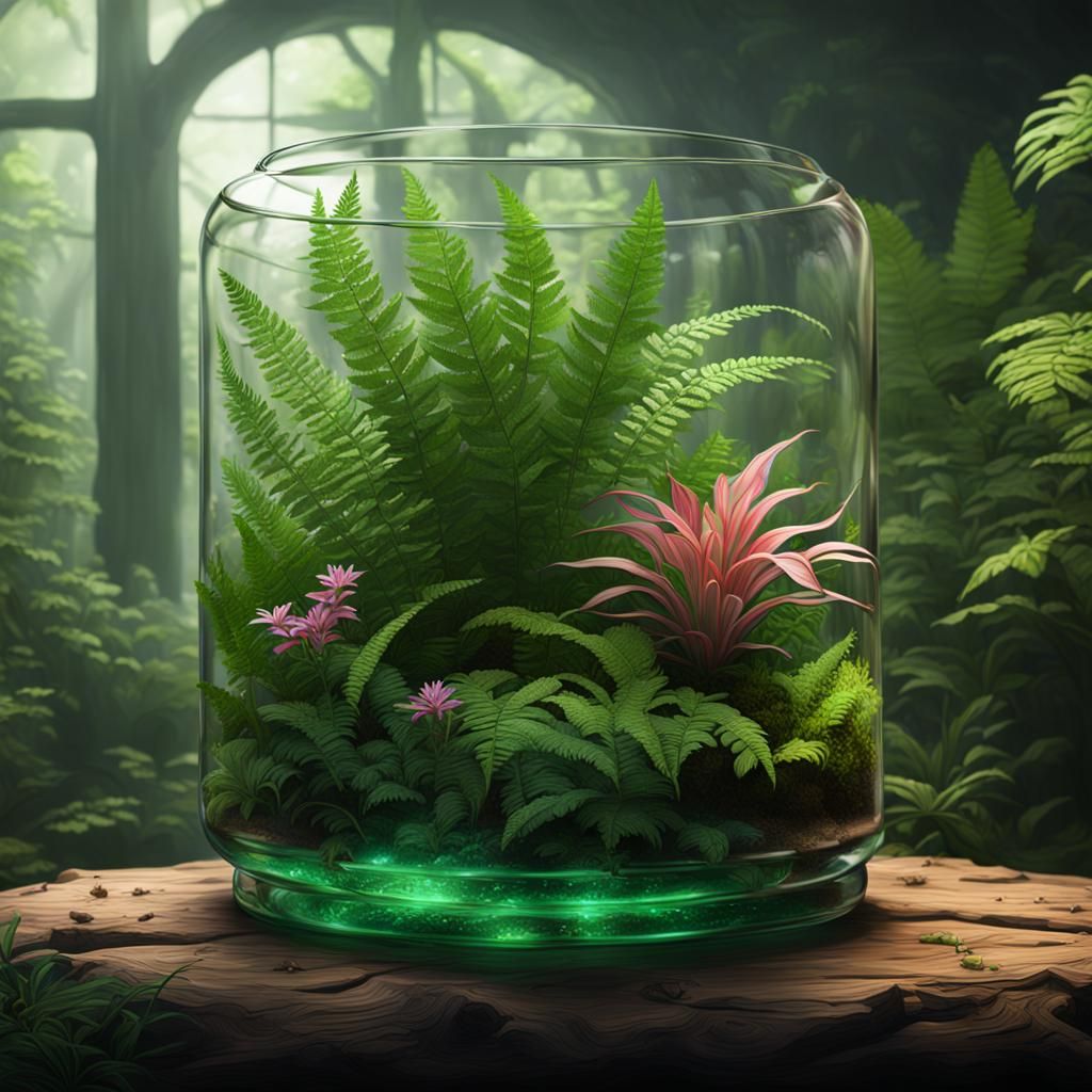 Lush Terrarium with Ferns and Aechmea