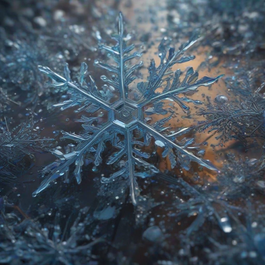 Hyperrealistic Fractal Snowflakes in Mesmerizing Blues and W...