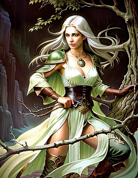 Epic Fantasy Elf Rides Ferret-Like Beast in Dark, Mystical R...