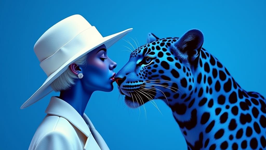 Blue Leopard Kiss: A Digital Portrait in Futuristic Style